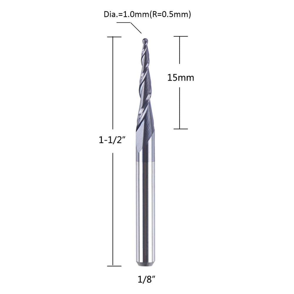 5Pc/Pack Tapered Cone 1/8 End Mills 0.5MM Cutting Radius(1.0mm Diameter) 3D Wood Engrave CNC Router Bits Tools