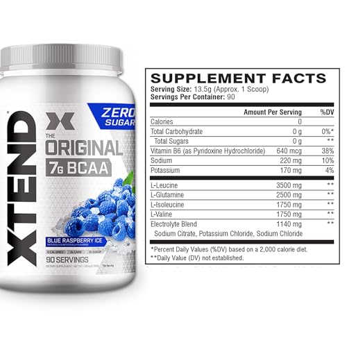 XTEND Original BCAA Powder 7g BCAA and 2.5g L-Glutamine, Sugar Free Post Workout Muscle Recovery Drink with Amino Acids for Men & Women, 90 Servings