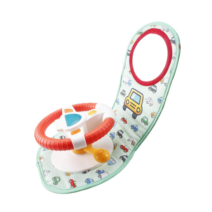 Car Seat Play Center Toy - Infant Toy Steering Wheel for Toddler Stroller Toy Baby Travel Companion Toy for Rear Car Seat Easier Drive Vehicle with Music, Light, Mirror