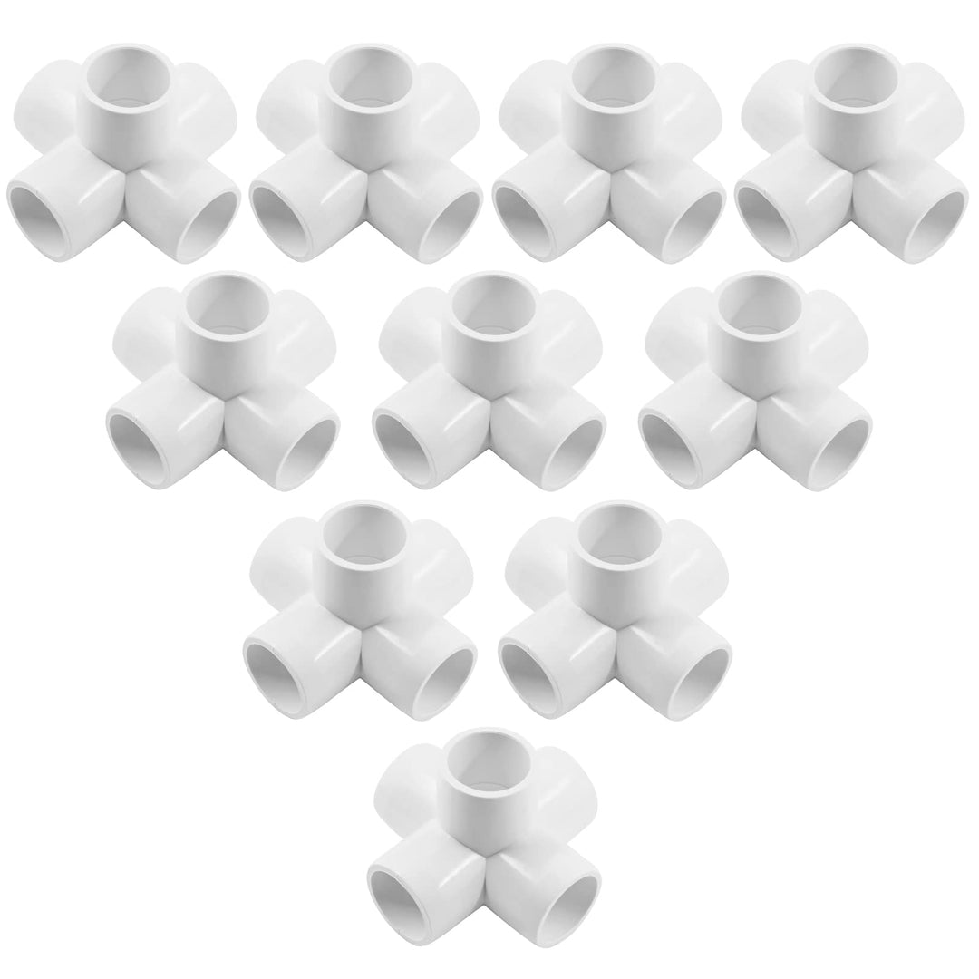 Zorveiio 3/4 Inch 5 Way PVC Fittings PVC Pipe Fittings, PVC Elbow SCH 40 PVC Fittings PVC Pipe Connectors for Furniture Building PVC Structures - White, 10 Packs