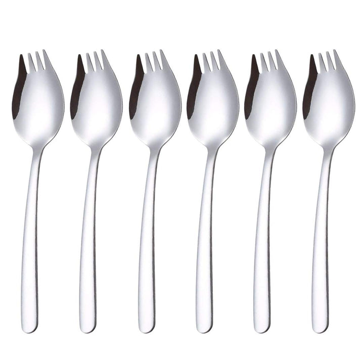 Sporks, 6 Pack 18/10 Stainless Steel Sporks, 7.4-Inch Ice Cream Spoon &amp; Salad Forks, Reusable Fruit Appetizer Dessert Forks for Everyday Use