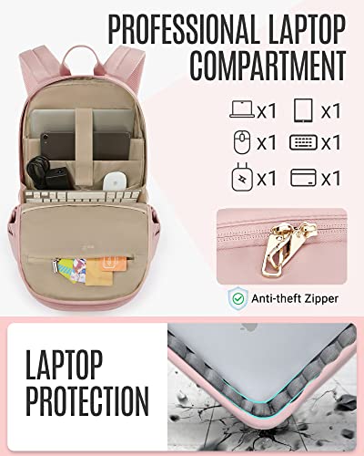 Collge Laptop Backpack, 15.6 inch Laptop Travel Backpack for women, College Computer Bookbag Casual Bag for Work Travel College, Gifts for Women,Pink