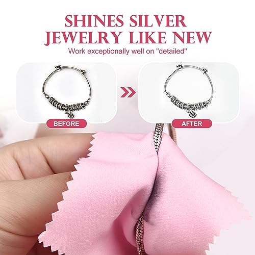 50pcs Jewelry Cleaning Cloth Pink Polishing Cloth for Sterling Silver Gold Platinum Small Polish Cloth 8x8cm