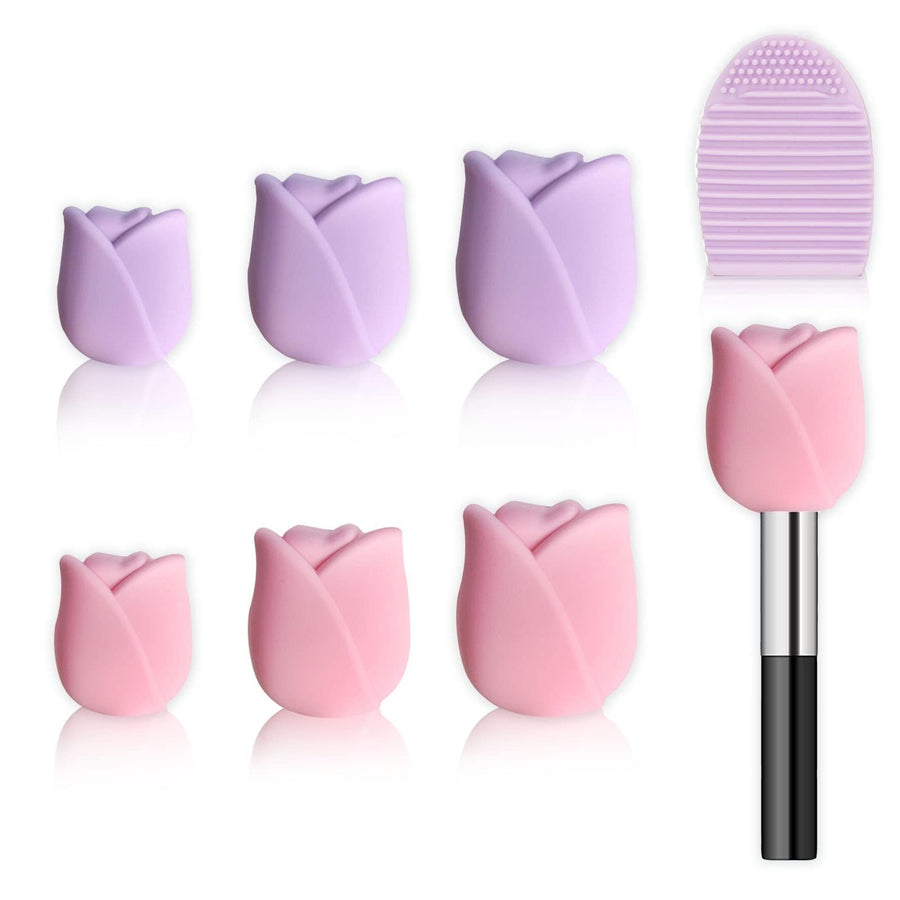 6 Pack Makeup Brush Holder Size 3 Silicone Makeup Brush Travel Makeup Brush Cover Reusable Makeup Brush Protector Protective Brush Makeup Organizer Comes with Makeup Brush Cleaning Pad