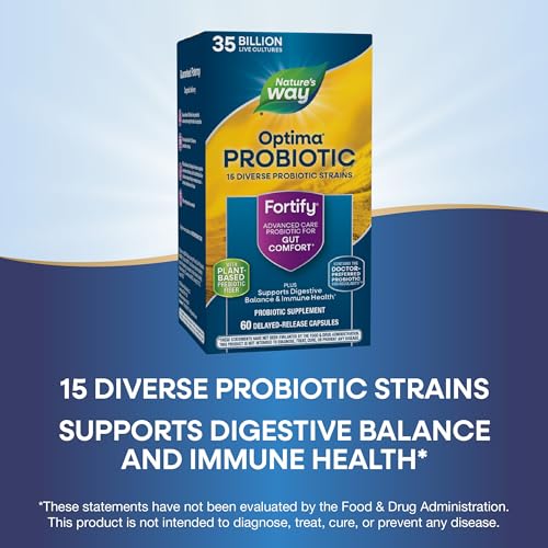 Nature&#39;s Way Fortify Optima Probiotic for Adults, 35 Billion Live Cultures, 15 Strains, Supports Digestive Balance and Immune Health*, No Refrigeration Required, 60 Capsules (Packaging May Vary)
