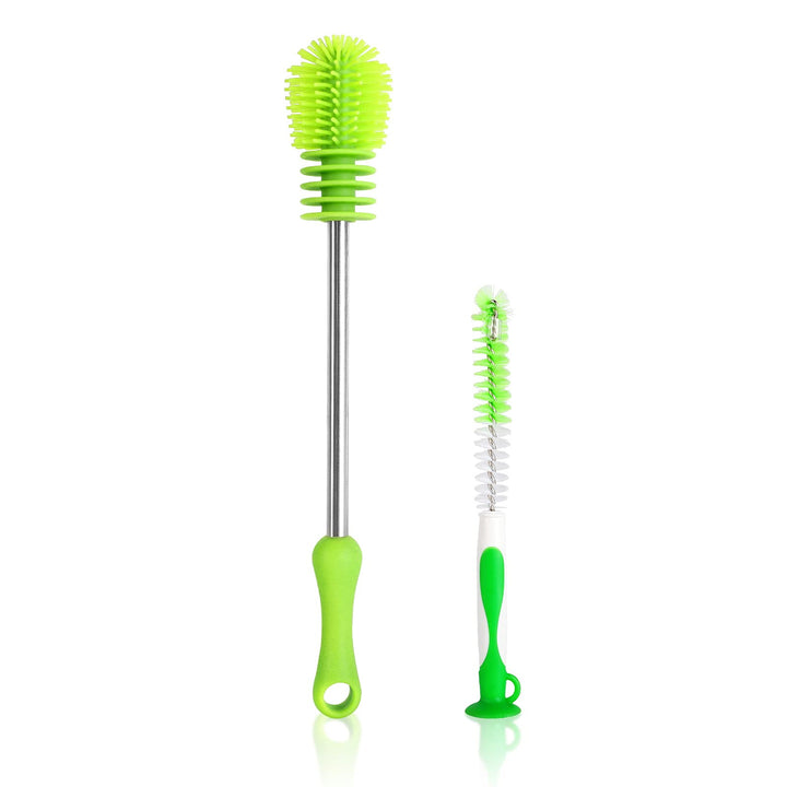 Bottle Brush Dishwashing Cleaning Brush Set, Bottle Scrubbing Silicone Kitchen Cleaner for Washing Glass, Baby Bottles, Mugs, Beer Wine Narrow Neck Water Sport Bottles, Antibacterial Long Handle