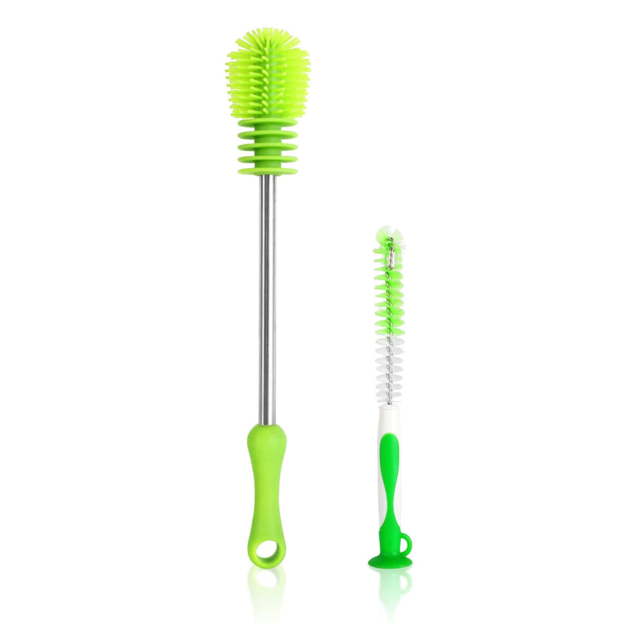 Bottle Brush Dishwashing Cleaning Brush Set, Bottle Scrubbing Silicone Kitchen Cleaner for Washing Glass, Baby Bottles, Mugs, Beer Wine Narrow Neck Water Sport Bottles, Antibacterial Long Handle