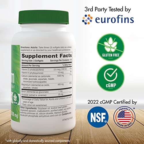 Calcium 1000mg and Magnesium 400mg with Vitamin D3 & K 360 Softgels (4 Month Supply)