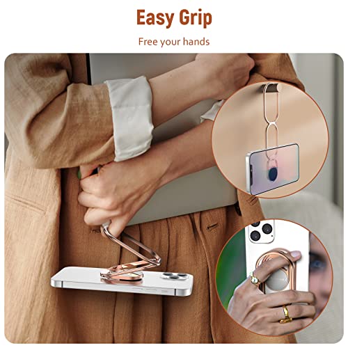 Phone Ring Holder Grip-with Car Magnetic Phone Mount Metal Phone Ring Finger Kickstand Cell Phone Grip Compatible with iPhone iPad Smartphones Tablets (Rosegold)