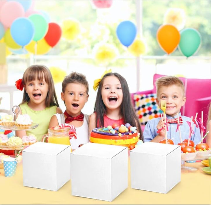 100 Pack White Paper Gift Boxes with Lids, 4 x 4 x 4 Inch Gift Wrapping Box Party Favor Box Goodies Treat Boxes Candy Box for Thanksgiving Day Christmas Wedding, Bridesmaids Proposal, Birthday, Baby Shower