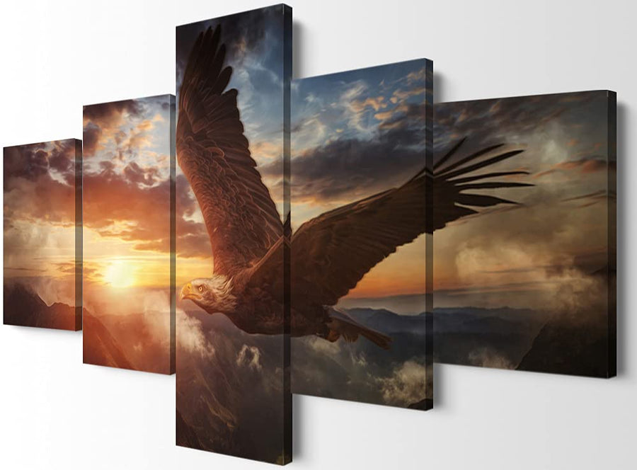 5 Piece Animal Wall Art Animal Posters Animal Print Eagles Decor Eagles Poster Eagles Wall Decor Animal Canvas Wall Art Animal Art Animal Canvas Eagle Wall Art for Living Room Decor (60''W x 32''H)