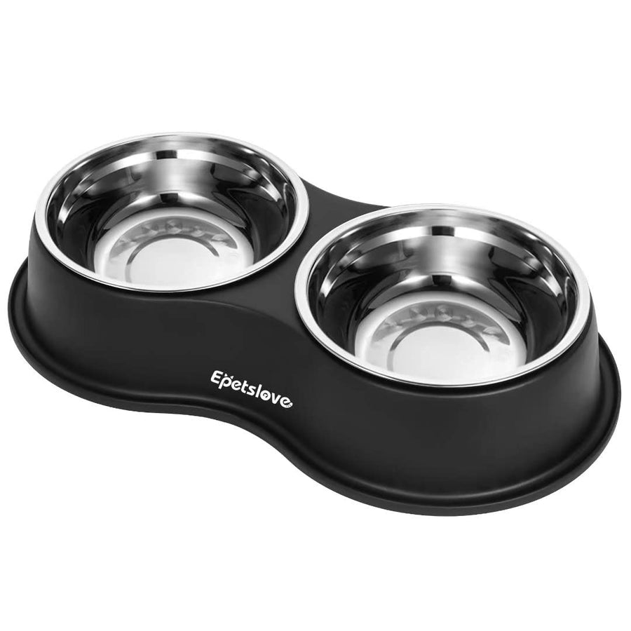 Epetslove Dog Bowls Double Dog Water and Food Bowls Stainless Steel Bowls with Non-Slip Resin Station, Pet Feeder Bowls for Puppy Medium Dogs Cats