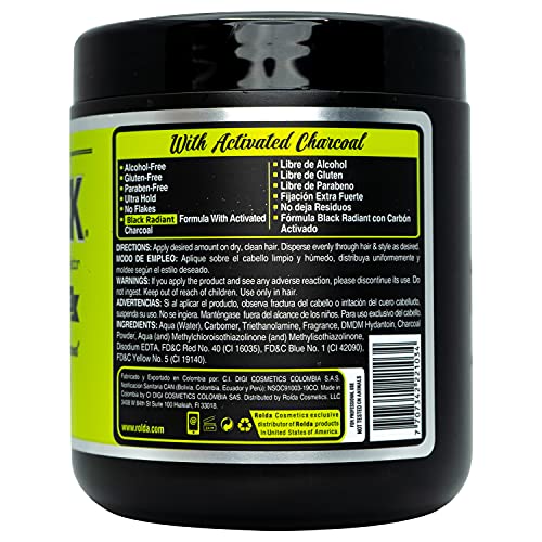 Black Styling Hair Gel - Medium To Strong Hold With Medium Shine For a Wet Slicked Back Look With All Day Hold - Activated Black Charcoal Covers Grey Hair Instantly 17.6oz