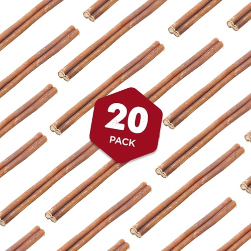 6 Inch Odor-Free Bully Sticks - 20 Count (Pack of 1) - Bulk Bag, Odorless 100% Natural Grass-Fed Beef, Easily Digestible, No Grain or Rawhide, Ideal for Big Breeds