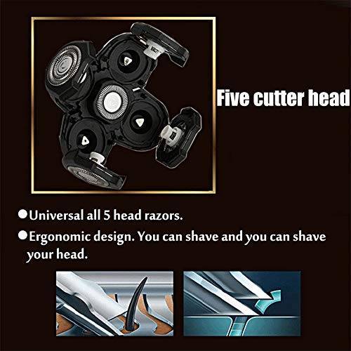 Shaver Blade Heads, Universal 5 Heads Replacement Razor Blade Heads, Electric Razor Rotary 4D Cutter Head,Fit for All 5 Head Razors (Black)