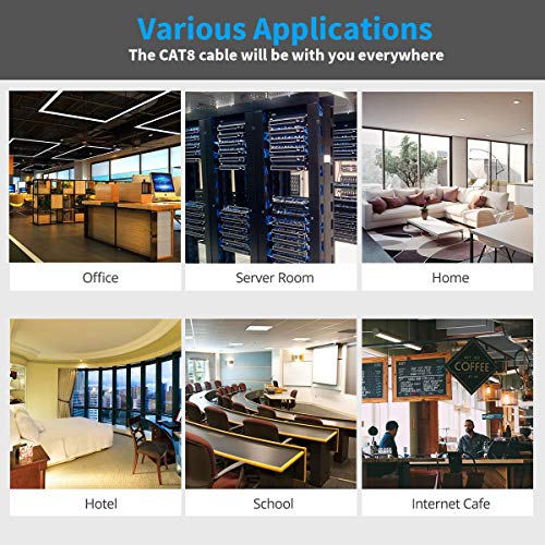 Cat 8 Ethernet Cable 2 FT, Cat8 Network LAN Cable High Speed 40Gbps with RJ45 Gold Plated Connector SFTP Shielded Cord, 26AWG Gaming Internet Cable for Router, Modem (Black, 2FT 1 Pack)