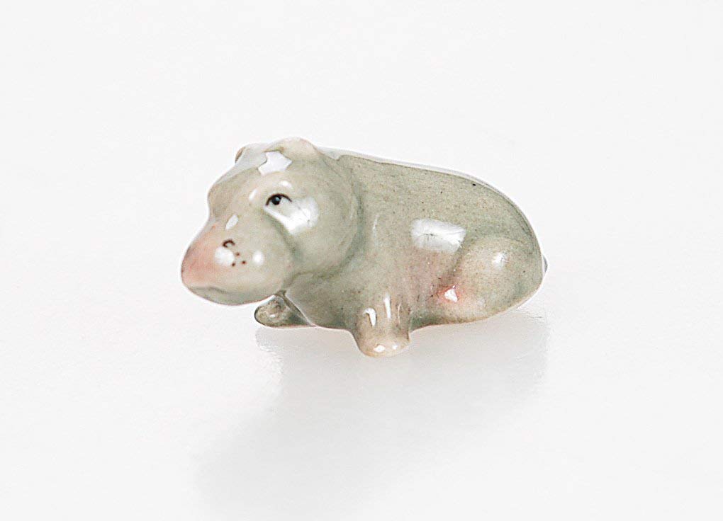 Tiny 1¼ Gray Sitting Hippopotamus Figurine - Miniature Hand Made Painted Ceramic Hippo African Aquatic Mammal Wildlife Animals Cute Porcelain Decorative Collectible Figures Décor Gifts