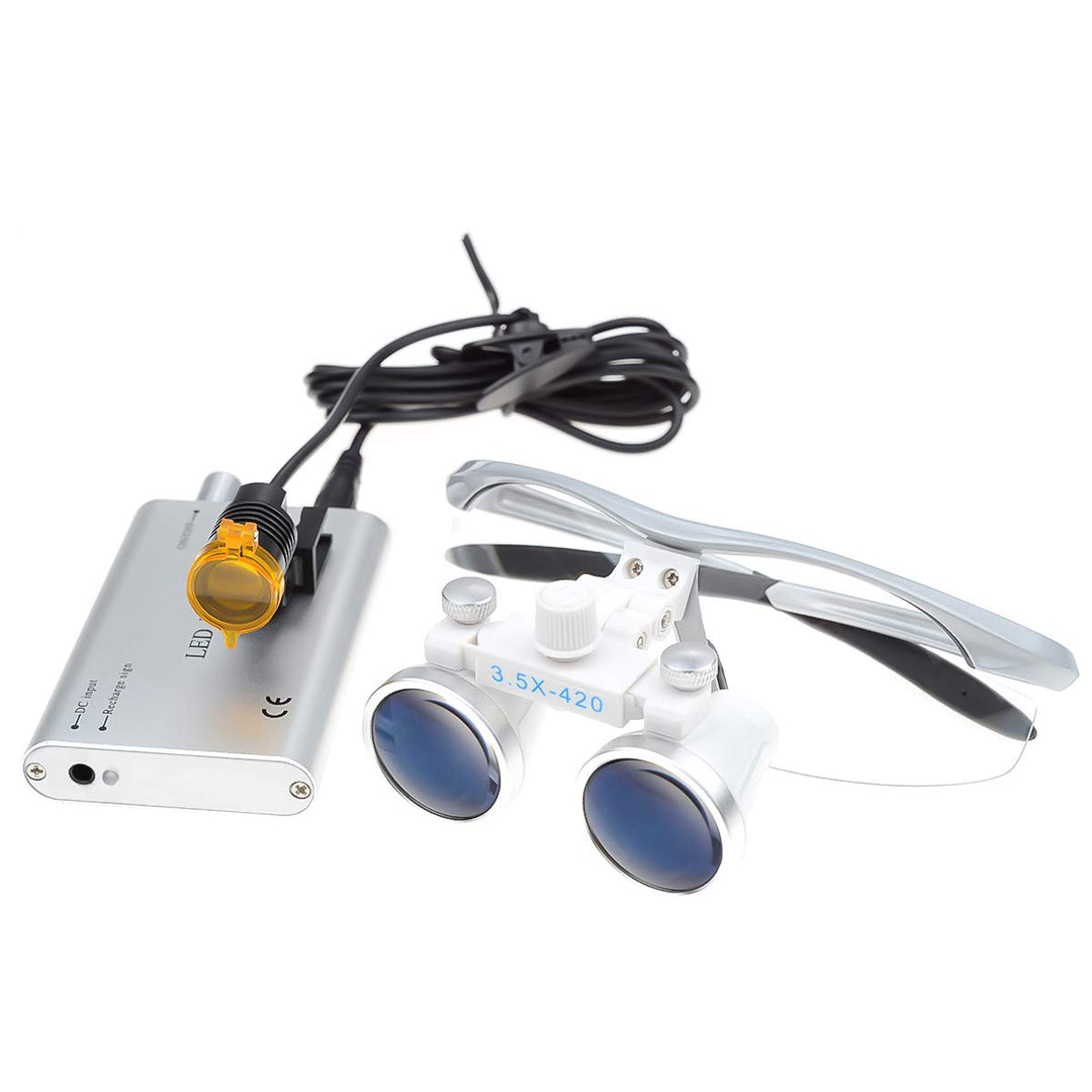 Surgical Binocular Loupes Optical Glass Loupe 3.5x420mm with LED Head Light Lamp