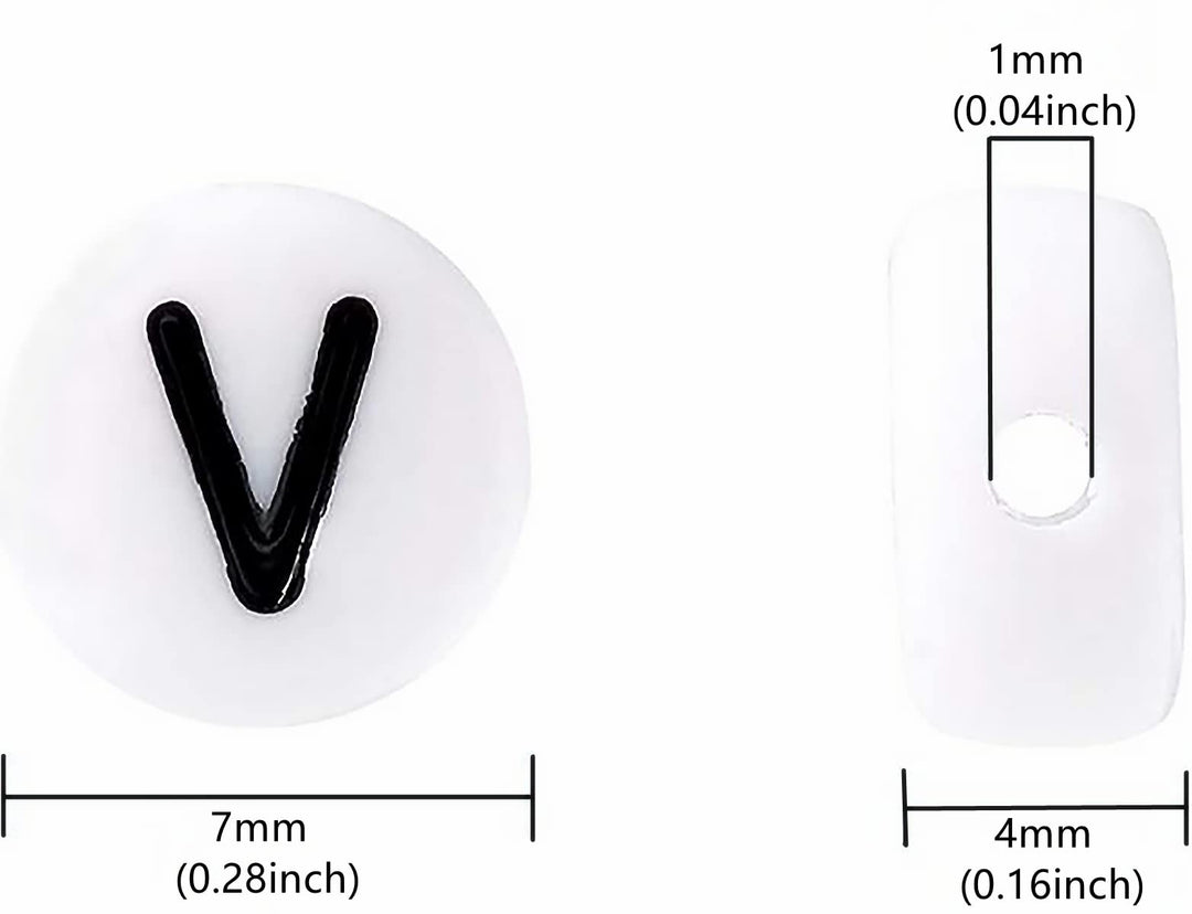 100PCS Letter Beads White Round Acrylic Alphabet Beads Letter V Beads for Jewelry Making Bracelets Necklaces Key Chains DIY 4X7mm