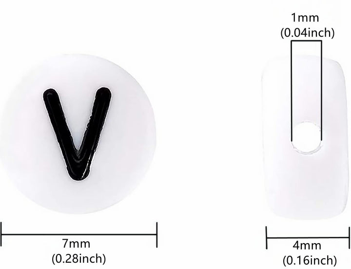 100PCS Letter Beads White Round Acrylic Alphabet Beads Letter V Beads for Jewelry Making Bracelets Necklaces Key Chains DIY 4X7mm