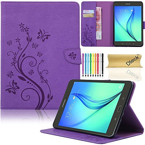 Case for Samsung Galaxy Tab A (8.0 Inch, 2015 Release, Model SM-T350 /SM-T357 /SM-P350 /SM-P355) - Slim Lightweight PU Leather Stand Wallet Flip Cute Butterfly Cover with Stylus Pen (Purple)