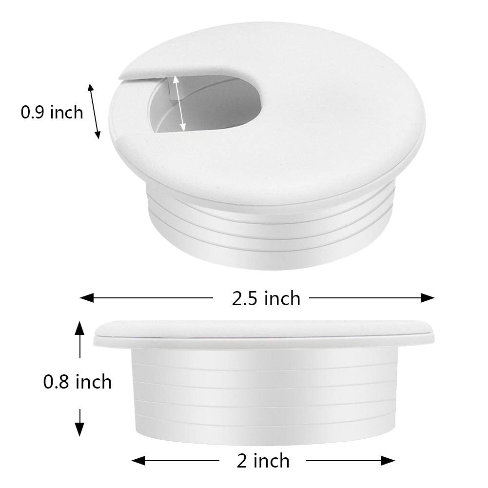 Desk Grommet 2 Inch, Plastic Wire Organizers, Computer Cable Hole Cover Plug Cap Insert (White, 5)