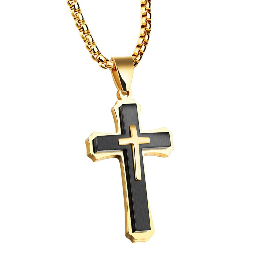 Cross for Car Rearview Mirror Hanging Pendant Accessories Cross Charm for Car Decor Christian Hanging Ornament Jesus Stainless Steel Cross Necklace for Men Women Religious Gift (Black)