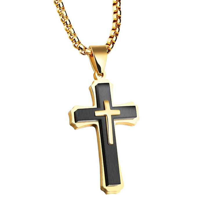 Cross for Car Rearview Mirror Hanging Pendant Accessories Cross Charm for Car Decor Christian Hanging Ornament Jesus Stainless Steel Cross Necklace for Men Women Religious Gift (Black)