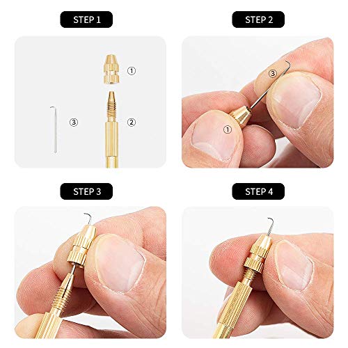 Ventilating Needle for Lace Wig - Brass Ventilating Holder and 4 Different Size Stainless Steel Needles (1-1, 1-2, 2-3, 3-4) for Make/Repair Lace Wig
