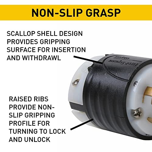 Legrand Pass &amp; Seymour L630PCCV3 Turnlok Industrial Spec Grade Locking Plug, 30 Amp 250V, NEMA L6-30P, Black/White (1 Count)