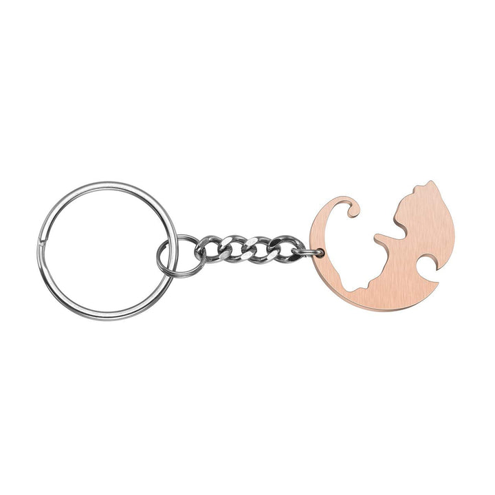 2pcs Stainless Steel Couples Keychains Black Rose Gold Cat Puzzle Piece Matching Couple Keychain Set Yin Yang Matching Puzzle Keychain His &amp; Her Lover Gift