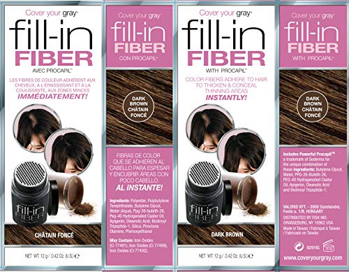 Pro Fill-In Fibers With Procapil - Dark Brown: Hair Fibers For Thinning Hair, Hair Powder For Bald Spots, Baldness Cover Up, Beard Filler, Hair Thickener, Hair Thickening