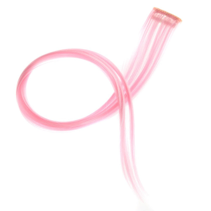 Pink : 12 Pcs Straight One Color Party Highlights Clip on in Hair Extensions Colored Hair Streak Synthetic Hairpieces (Pink)
