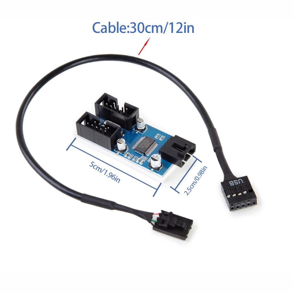 Motherboard USB Splitter 1 into 2 PC Internal USB Splitter Adapter Male 1 to 2 Female USB Motherboard Splitter- 30CM Cable USB 9pin Internal USB Splitter Port Multiplier (CS-9PIN)