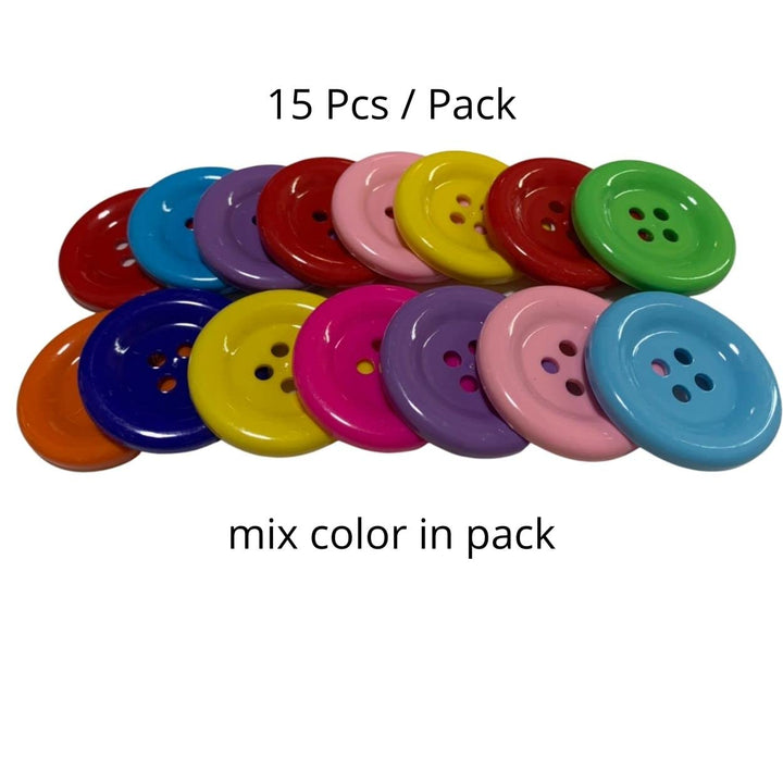 Kocraft 2 inch (50 mm) Large Resin Craft Flatback Button 4 Holes Multicolor 15 Pcs for Crafts Making, Clothes Sewing and DIY Projects, Scrapbook