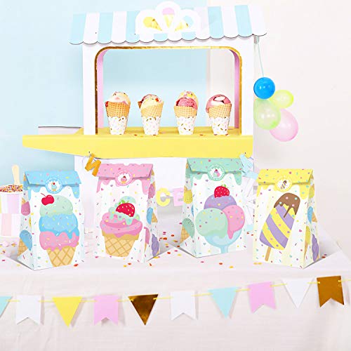 Ice Cream Party Favor Bags Ice Cream Popsicle Social Gift Bags for Summer Sprinkles Goodie Treat Bags Teenagers Themed Birthday Party Supplies Set of 24
