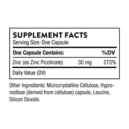 Zinc Picolinate 30 mg - Well-Absorbed Zinc Supplement for Growth and Immune Function* - 60 Capsules