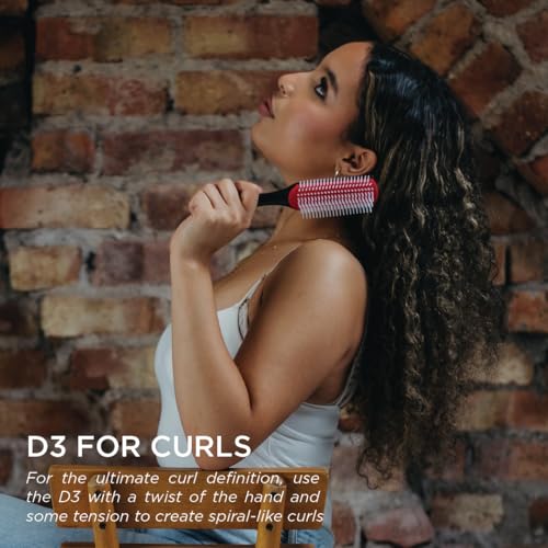 Denman Curly Hair Brush D3 (Black & Red) 7 Row Styling Brush for Detangling, Separating, Shaping and Defining Curls - For Women and Men