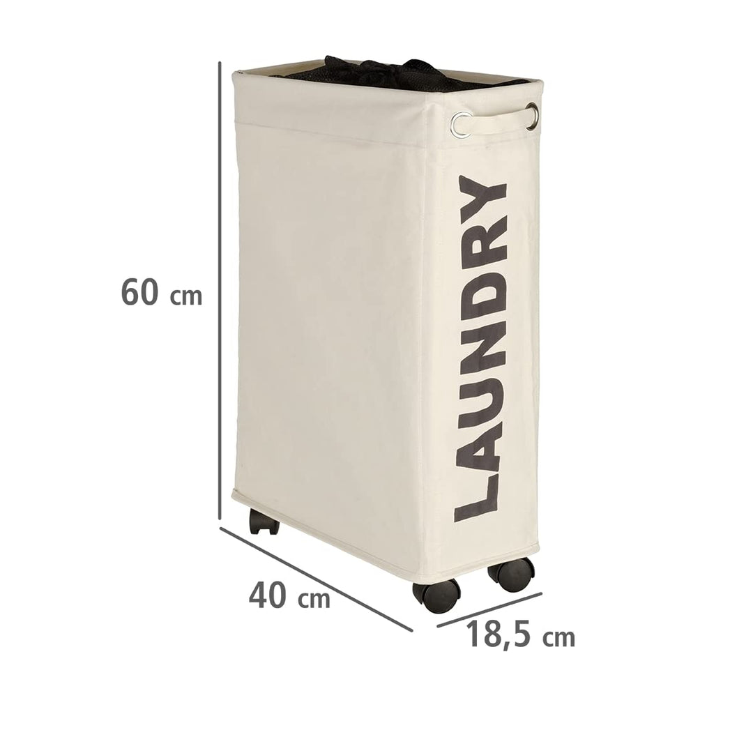 Beige Corno - Thin Laundry Hamper with Wheels - Small Space Laundry bin - Narrow Hamper, Laundry Collector, Laundry Basket with Wheels