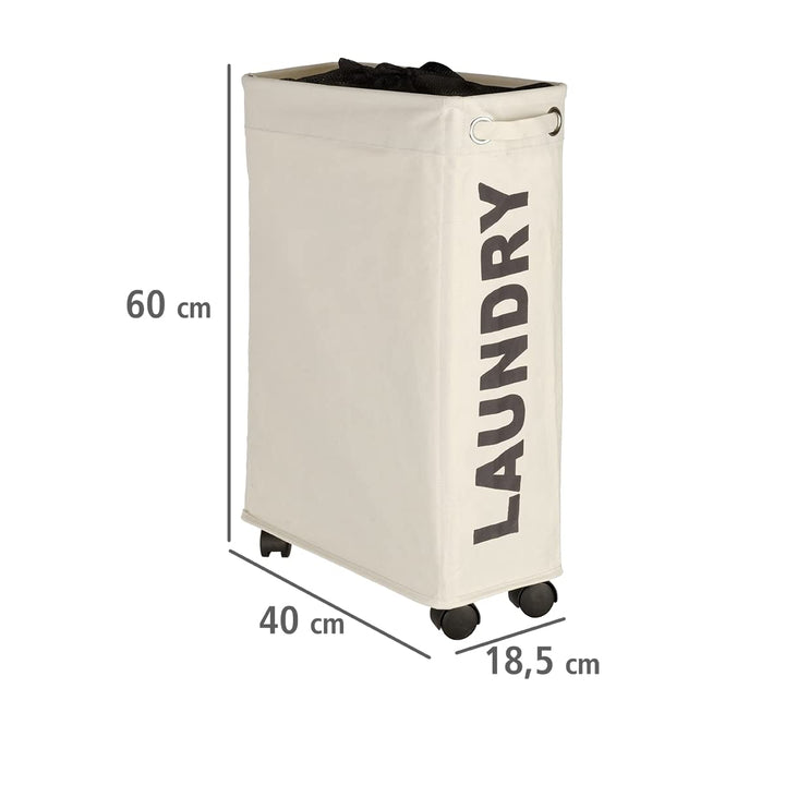 Beige Corno - Thin Laundry Hamper with Wheels - Small Space Laundry bin - Narrow Hamper, Laundry Collector, Laundry Basket with Wheels