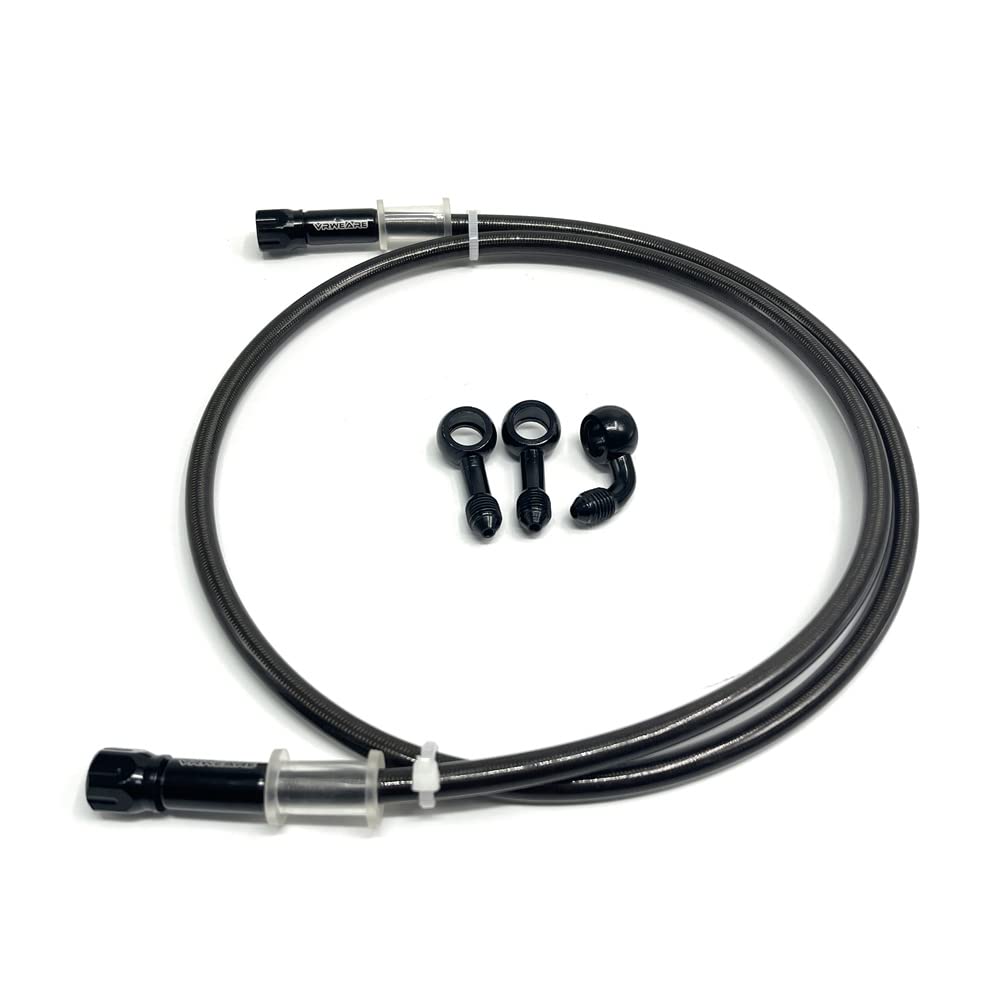 AN3 28 90 Degree M10 Stainless Steel Braided Motorcycle Brake Hose Line Oil Pipe with 360 Degree Rotatable Banjo Fit for ATV Motocross Pit Dirt Street Racing bike (90cm/35.4)