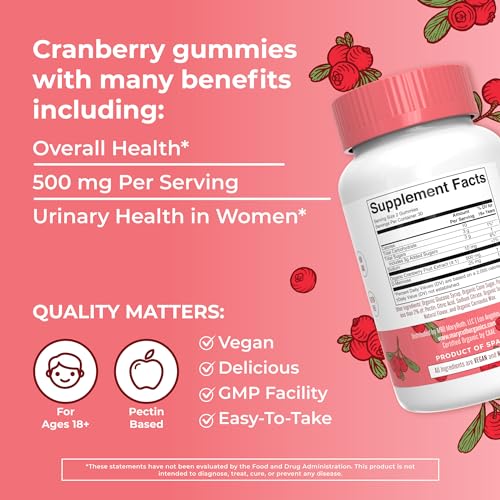 Organic Cranberry Gummies by MaryRuth&#39;s | 500mg Cranberry Supplement | Urinary Tract Health for Women | with D Mannose | Traditional Use | USDA Organic | Vegan | Non GMO | 30 Servings