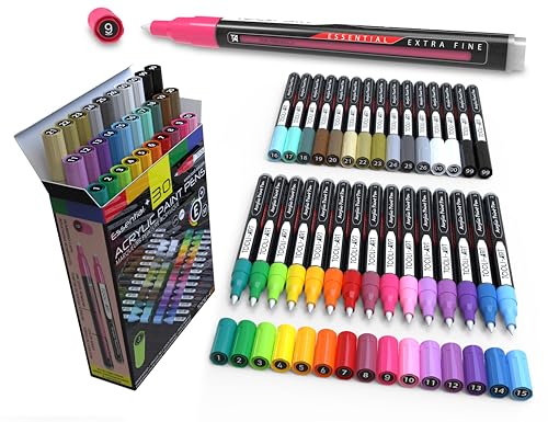 Acrylic Paint Pens Assorted Vibrant Markers for Rock Painting, Canvas, Glass, Mugs, Wood, Fabric, Metal, Ceramics. Non Toxic, Quick Dry, Multi-Surface, Lightfast (EXTRA FINE)
