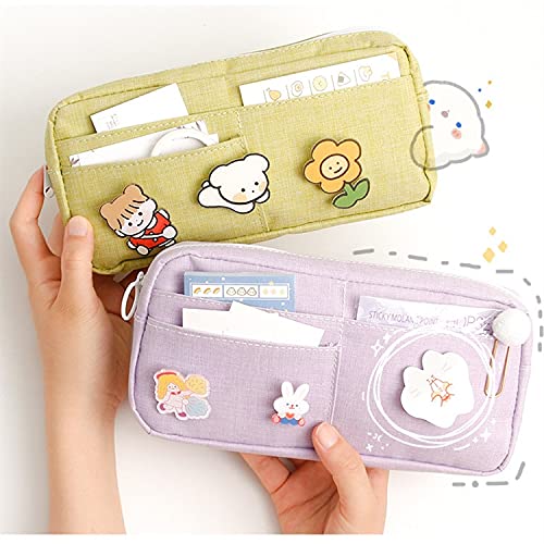 Kawaii Pencil Case with 3pcs Pins Aesthetic Pencil Case Kawaii Stationary Kawaii School Supplies (purple)