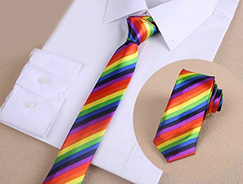 Flairs New York Polka Dots Collection Slim Skinny Neck Tie (Rainbow Pride)