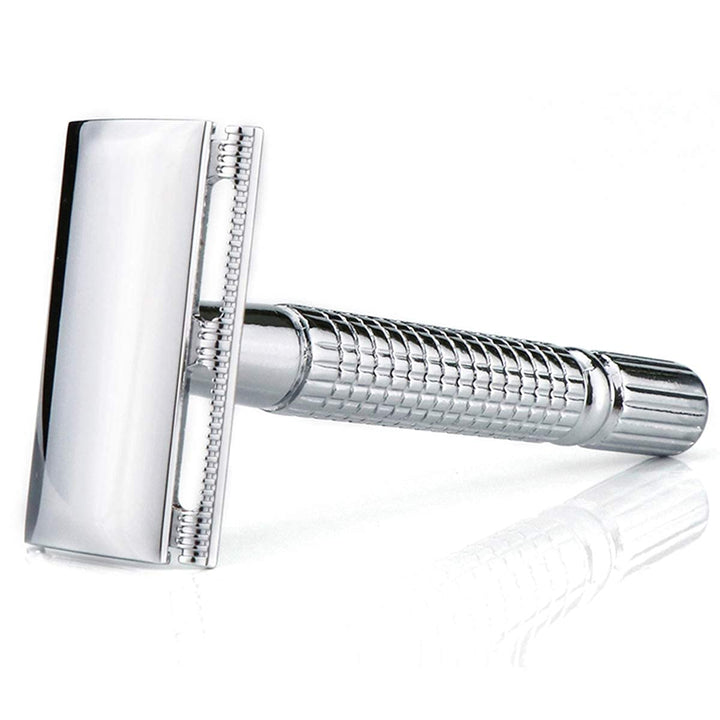 Eco Classic Metal Double Edge Safety Razor Close Wet Shaving for Men Women with 1 Platinum Swedish Blade, Silver BT131
