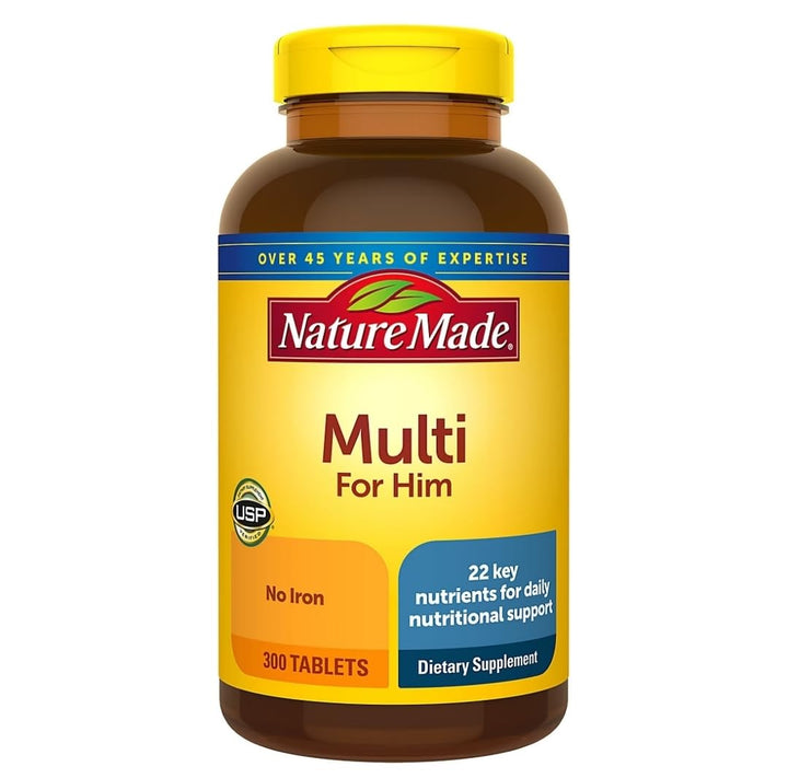 Multivitamin For Him with No Iron, Mens Multivitamins for Daily Nutritional Support, Multivitamin for Men, 300 Tablets, 300 Day Supply