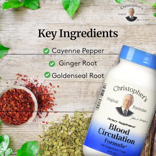 Christopher&#39;s Original Formulas Blood Circulation Formula Capsules, Herbal Supplement for Cardiovascular &amp; Circulatory Wellness, 100 Capsules