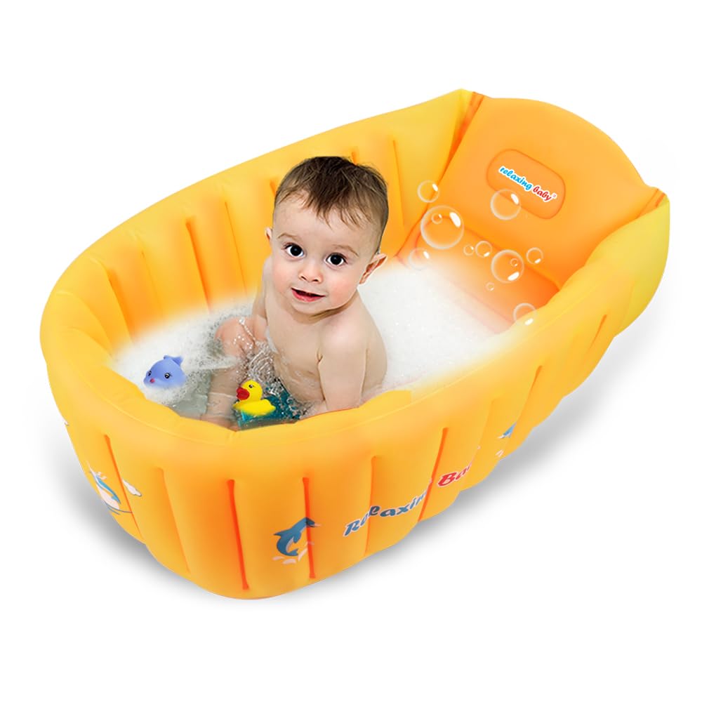 Relaxing Baby Inflatable Baby Bathtub, Newborn Baby Bathtub seat for Infant, Non-Slip Baby Pool for Sitting up, Portable Toddler tub Shower, Foldable Travel tub with Pool Toy &air Pump Accessories.