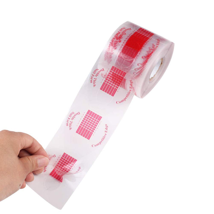 Beauty Leader 500 Pcs/Roll Nail Form Stickers Clear Nail Art Guide Form Acrylic UV Gel Tips Extension (C-Red)